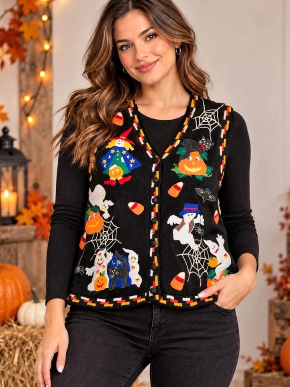 The Heirloom Collectors Halloween Vest Halloween Knit Vest Black Size Large